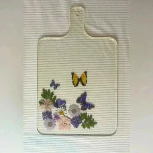 Handmade Epoxy Resin Floral And Butterflies Cutting Board With Handle NEW